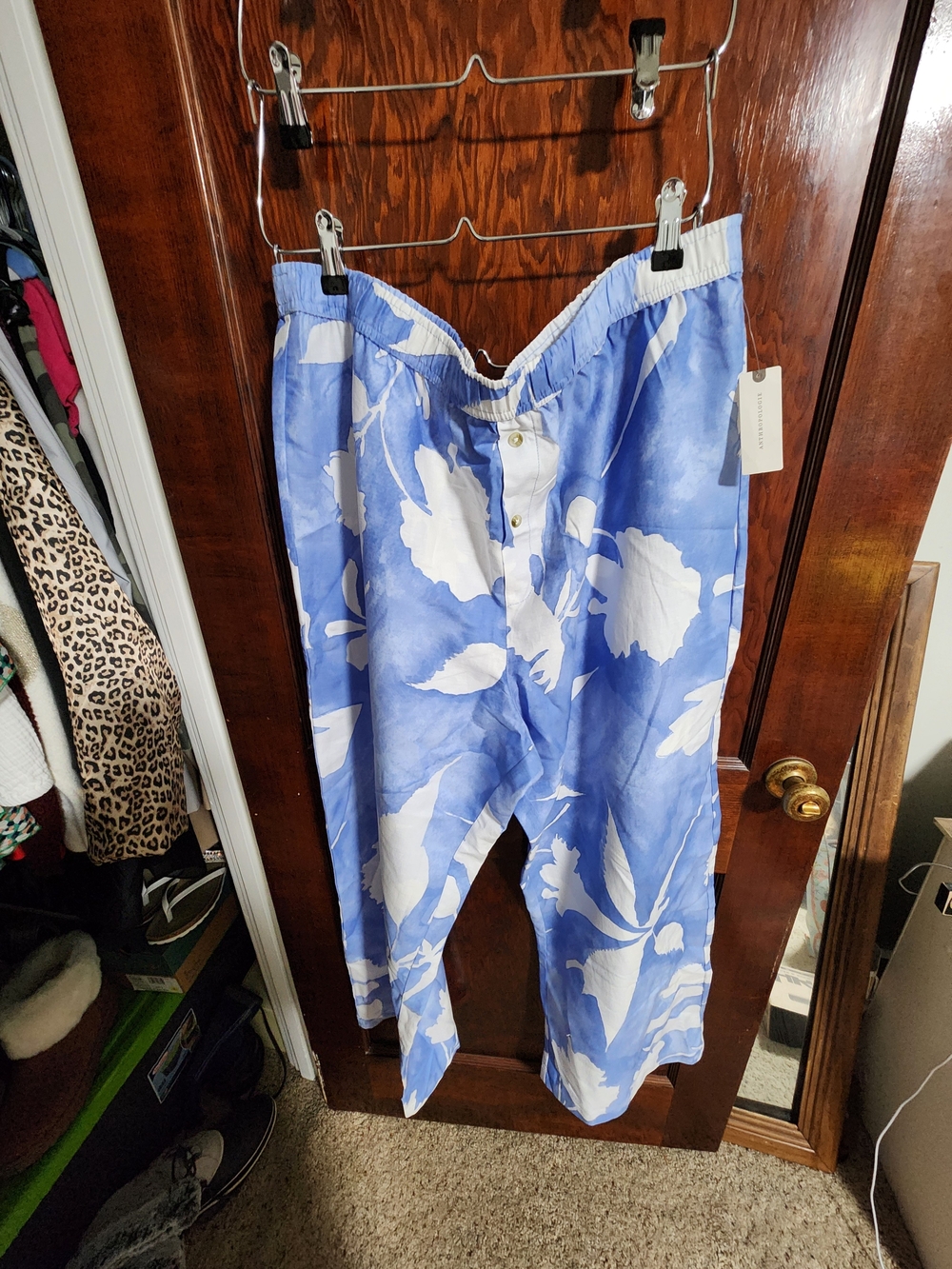 NWT Anthropologie LyreBird Cloud Flannel Pajama Pants Blue White Floral XL